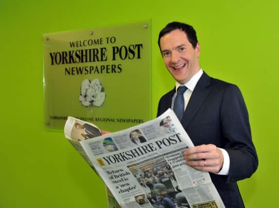 020616  George Osborne from the Vote Remain campaign looking through yestereday's  Yorkshire Post  at the Yorkshire Post Offices in Leeds yesterday(thurs) (GL1010/29o)