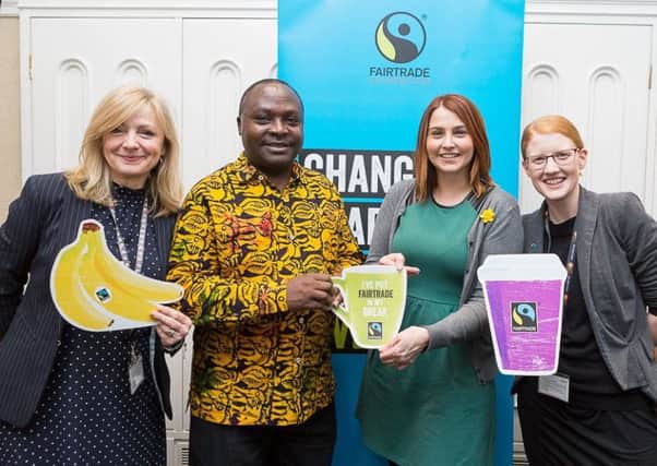 Batley and Spen MP Tracy Brabin with Melanie Onn MP and Holly Lynch MP with Leonard Kachabonaho, a Tanzanian coffee farmer.