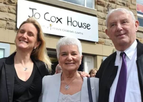 Kim, Jean and Gordon Leadbeater outside Jo Cox House. Picture: Tony Johnson.