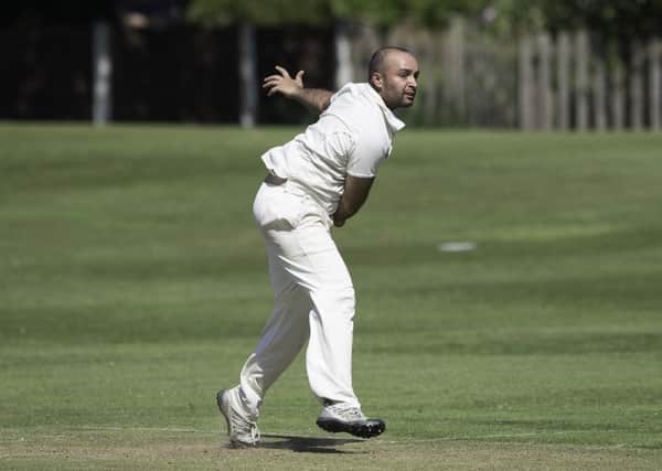 Khurram Shehzad in Conference action for Heckmondwike and Carlinghow against Sandal.