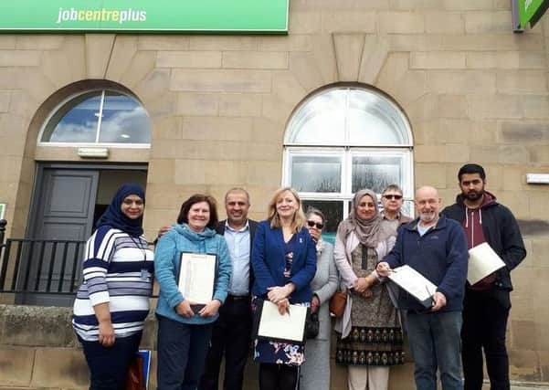 Protest: Batley and Spen MP Tracy Brabin campaigning outside Batley Job Centre
