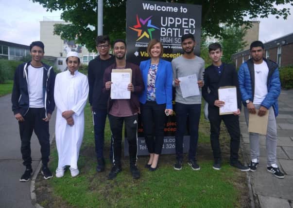 Great credit: Students and staff celebrating success on results day at Upper Batley High School