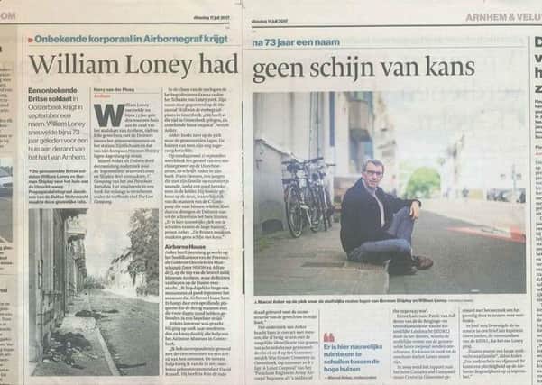 Story: A Dutch newspaper reporting this summer the story that Williams grave had at last been identified