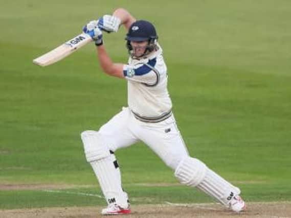 Yorkshire batsman Alex Lees on the drive