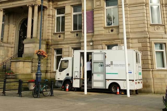 Pictured at Dewsbury Town Hall, the Dentaid mobile dental unit has been in Dewsbury, Mirfield and Chickenley