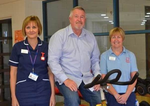 Former cardiac patient Paul Smith with Cardio Rehab nurse specialists Sarah Costello (right) and Carolyn Stead.