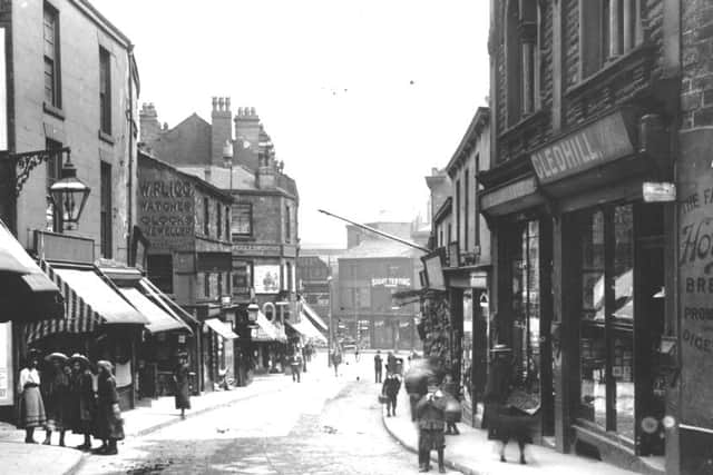 BUSTLING AREA: Daisy Hill when there were no closed shops. Wigglesworths, where Jackie worked, was near the bottom on the right hand side.