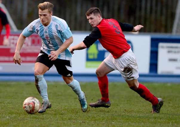 Rhys Davies scored twice to earn Liversedge a draw at high flying Pickering Town. Picture: Paul Butterfield.