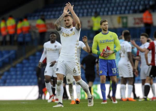 Liam Cooper applauds fans after Leeds United's win over Brentford. Picture: Simon Hulme