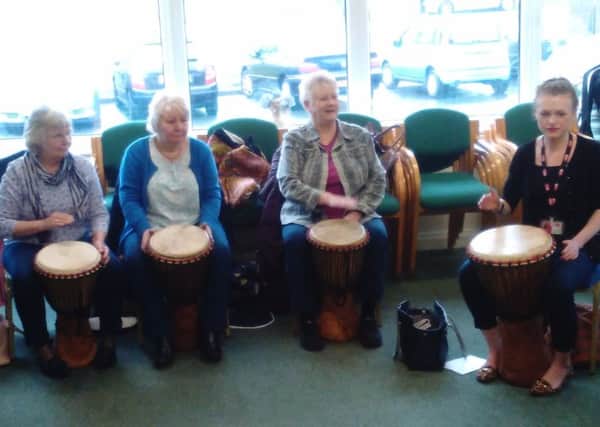 The African drumming session at Batley Old Peoples Centre.