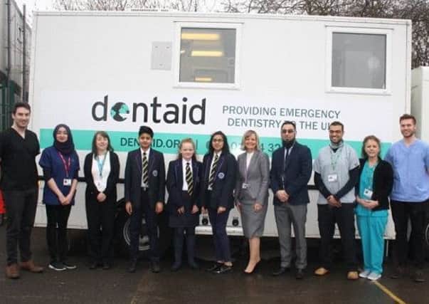 TREATMENT TEAM: The Dentaid mobile dental unit during the visit to Westborough High School.