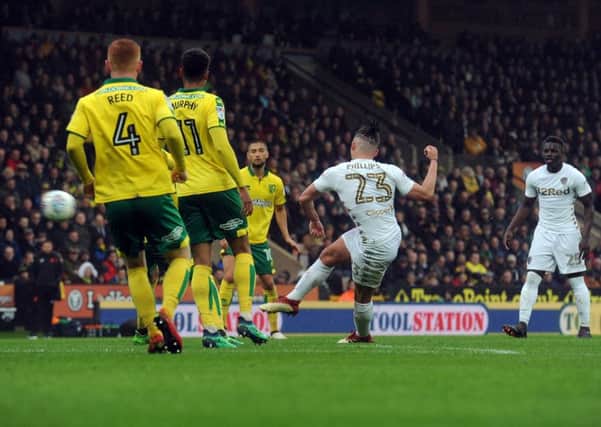 Kalvin Phillips Leeds United in front at Norwich. Picture Tony Johnson.