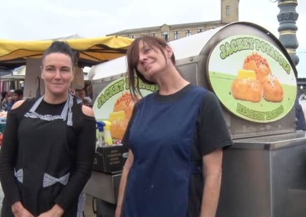 Denise Mackie and Rosalind Fantastic of the jacket potato stall at Dewsbury Market.