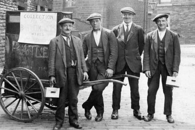 STREET COLLECTION: Out of work miners parade a street organ through local streets collecting money for miners wives and children. It was taken during the early 1930s when around 3,000 were out of work in the Batley area alone.